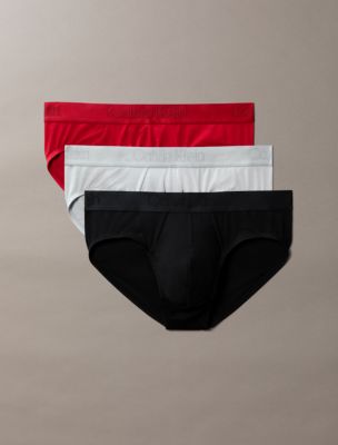 CK Black 3-Pack Hip Brief, Black/Harbor Mist/Red Stamp
