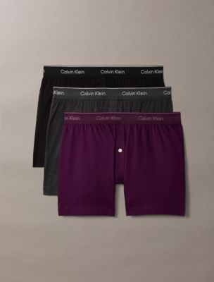 Cotton Classics 3-Pack Knit Boxer, Black/Dark Purple/Charcoal Heather