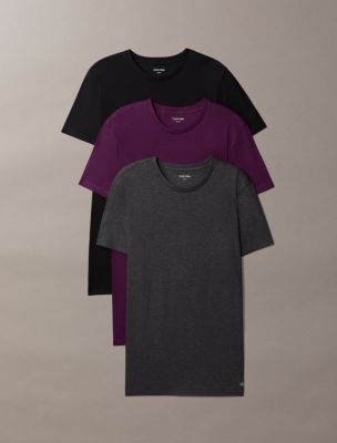 Cotton Classics 3-Pack Classic Fit Crewneck T-Shirt, Black W/ White Emb/ Dark Purple W/ Purple Dawn Emb / Charcoal Heather W/ White Emb