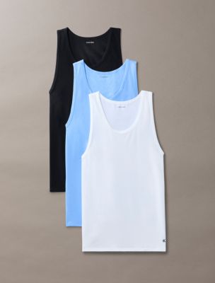 Cotton Stretch Blend 3-Pack Tank Top, Black/Blue Descent/White