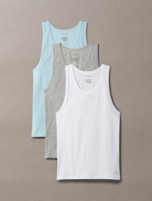 Cotton Stretch Blend 3-Pack Slim Fit Tank Top, White / Grey Heather / Sterling Blue