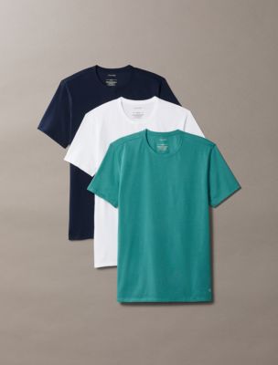 Cotton Stretch Blend 3-Pack Slim Fit Crewneck T-Shirt, Shoreline / White / Lively Teal