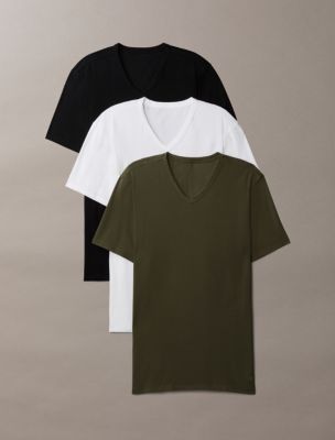 Cotton Stretch Blend 3-Pack Slim Fit V-Neck T-Shirt, Black W/ White Emb/White W/ Black Emb/Olive Night W/ Clean Green Emb