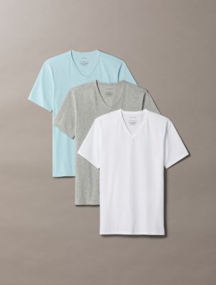 Cotton Stretch Blend 3-Pack Slim Fit V-Neck T-Shirt, White / Grey Heather / Sterling Blue