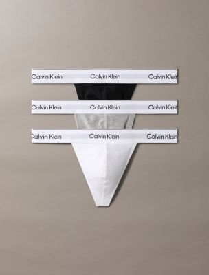 Icon Cotton Stretch 3-Pack Thong, Grey Heather/White/Black