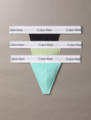 Icon Cotton Stretch 3-Pack Thong, Black/ Beau Blue/ Leafy Fun