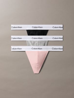 Icon Cotton Stretch 3-Pack Thong, Black/ Snow Heather/ Buff Pink