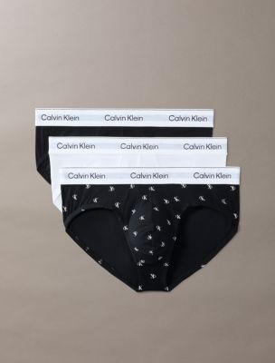 Icon Cotton Stretch 3-Pack Hip Brief, Black/Diamond Logo Black/Classic White