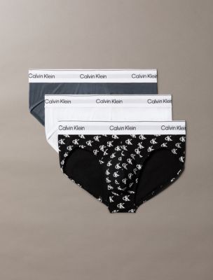 Icon Cotton Stretch 3-Pack Hip Brief, White/Collegiate Logo Black/Turbulence