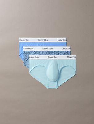 Icon Cotton Stretch 3-Pack Hip Brief, Glacier/ Plush Monogram Vintage Indigo/Sterling Blue