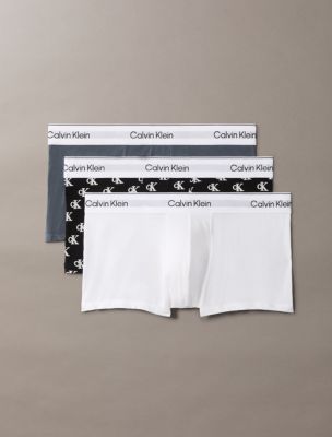 Icon Cotton Stretch 3-Pack Low Rise Trunk, White/Collegiate Logo Black/Turbulence