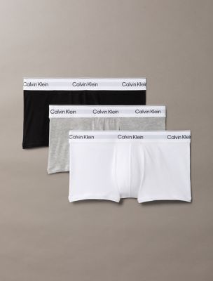 Icon Cotton Stretch 3-Pack Low Rise Trunk, Grey Heather/White/Black