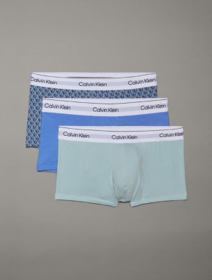 Icon Cotton Stretch 3-Pack Low Rise Trunk, Glacier/ Plush Monogram Vintage Indigo/Sterling Blue