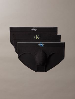 Graphic Monogram Cotton Stretch 3-Pack Brief, Black Bodies w/WB Multi