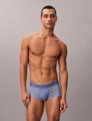 Microfiber Lace Ultra Low Rise Trunk, Blue Tulip