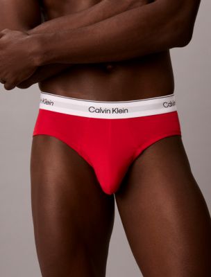 Мужские трусы-брифы Calvin Klein Icon из эластичного хлопка, набор из 3 шт, цвет: Чёрный / Ягодный — фото 4