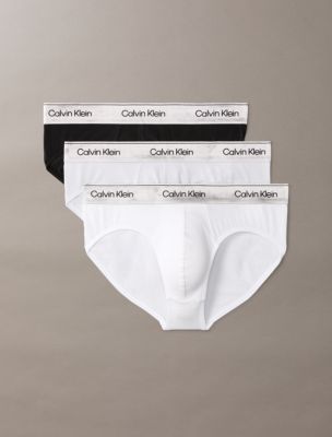Icon Cotton Stretch Metallic 3-Pack Hip Brief, Black/White/Silver