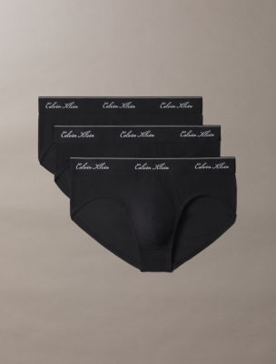 Icon Cotton Stretch Script 3-Pack Hip Brief, Black W/ Dtm Wb