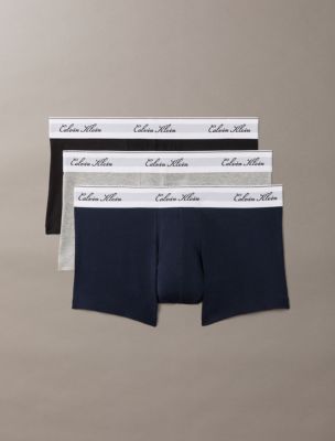 Icon Cotton Stretch Script 3-Pack Low Rise Trunk, Black/Grey Heather/Dark Sapphire