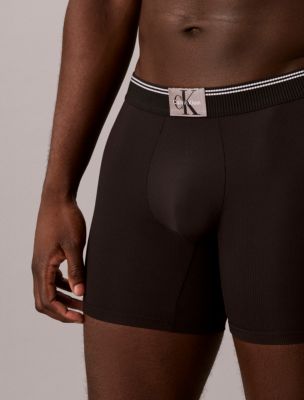 Трусы-боксеры Monogram для мужчин, микрофибра, в рубчик — Calvin Klein, цвет: Чёрный — фото 3