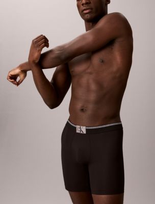 Трусы-боксеры Monogram для мужчин, микрофибра, в рубчик — Calvin Klein, цвет: Чёрный — фото 4