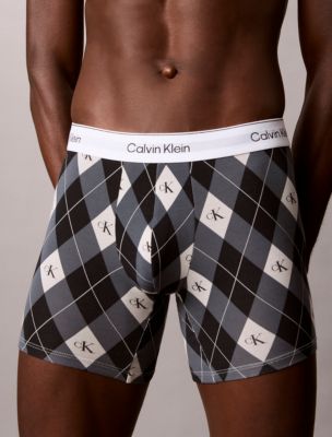 Трусы-боксеры Icon Edition для мужчин, хлопок, стрейч — Calvin Klein, цвет: С ромбами чёрный — фото 4