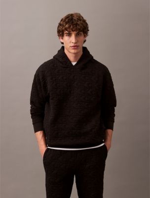 Terry Lounge Quilted Hoodie, Black