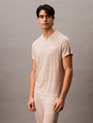 Ultra Soft Modal Henley Sleep T-Shirt, Oatmeal Heather