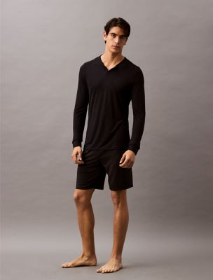 Ultra Soft Modal Pique Henley Sleep Tee, Black