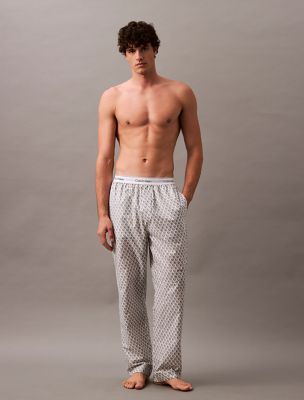 Cotton Poplin Sleep Pants, Plush Monogram Ash