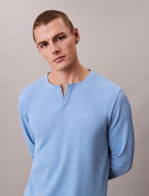Waffle Knit Henley Sleep Tee, Gulf Blue 