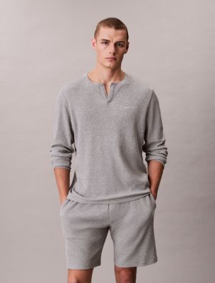 Waffle Knit Henley Sleep Tee, Grey Heather