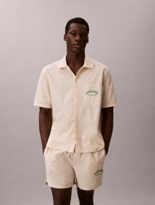 Cotton Poplin Graphic Hertitage Crest Sleep Shirt, Slim Stripe Chalk