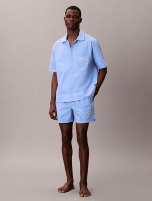 Heritage Classic Cotton Poplin Sleep Shorts, Slim Stripe Blue Descent