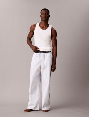 Cotton Poplin Script Sleep Pants, Crest Stripe/Ice Castle