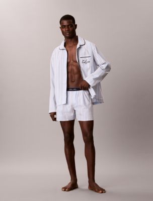 Cotton Poplin Script Boxer, Crest Stripe/Ice Castle
