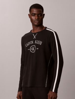 Brushed Waffle Long Sleeve Sleep Tee, Black