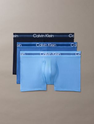 Calvin Klein Men's Brushed Microfiber Stretch 3-Pack Low Rise Trunk - Blue - M