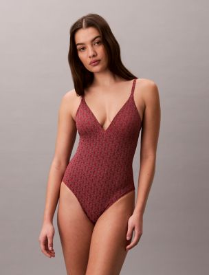 Modern Logo Swim One Piece, Fall Berry