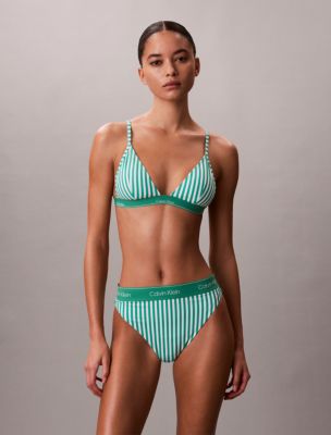 CK Icon Triangle Swim Bralette, Stripe Mardi Gras Green