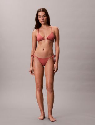 Solid Side Tie Swim Bikini Bottom, Dusty Cedar