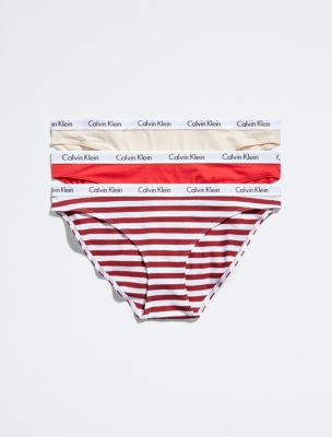 Carousel Logo Cotton 3-Pack Bikini, Tapioca/ Red Carpet