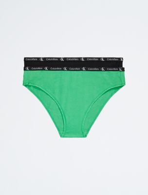 Calvin Klein 1996 2-Pack Cotton Stretch Modern Bikini, Island Green / Black