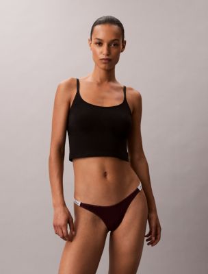 Modern Logo Dipped String Thong, Dark Berry