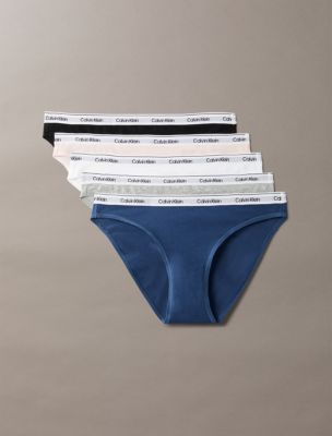 Modern Logo 5-Pack Low Rise Bikini, Black/White/Grey Heather/Potpourri/Dark Denim