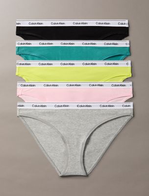 Modern Logo 5-Pack Low Rise Bikini, Black/Grey Heather/Buff Pink/Lively Teal/Kewl Lime