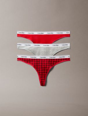 Modern Logo 3-Pack Low Rise Thong, Blotched Plaid Multi