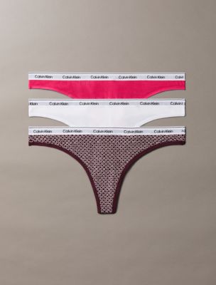 Modern Logo 3-Pack Low Rise Thong, Stencil / Dark Berry