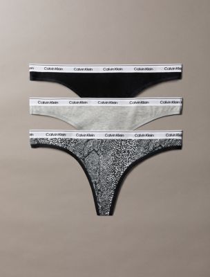 Icon Logo 3-Pack Low Rise Thong, Black/ Grey Heather/ Marble Snake Small Black