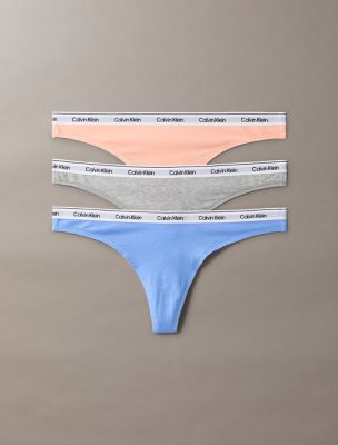 Modern Logo 3-Pack Low Rise Thong, Glacier / Melon Frenzy / Grey Heather